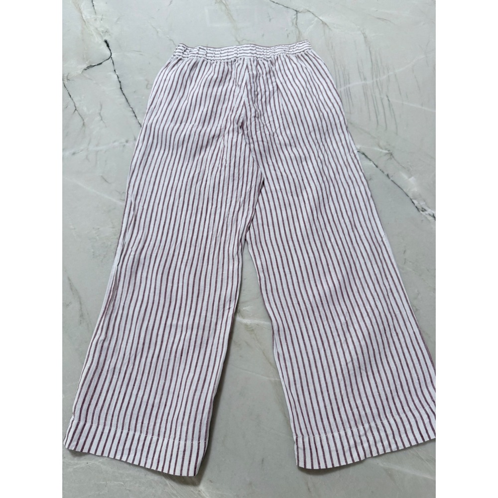 Sigrid Olsen Women Small 100% Linen Striped Wide Leg Pants Red White Elastic - Picture 8 of 8